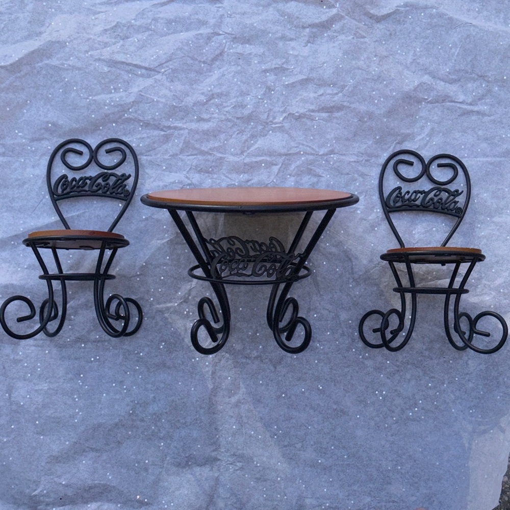 Coca-Cola Metal Bistro Set in Black with Brown Wood Tops